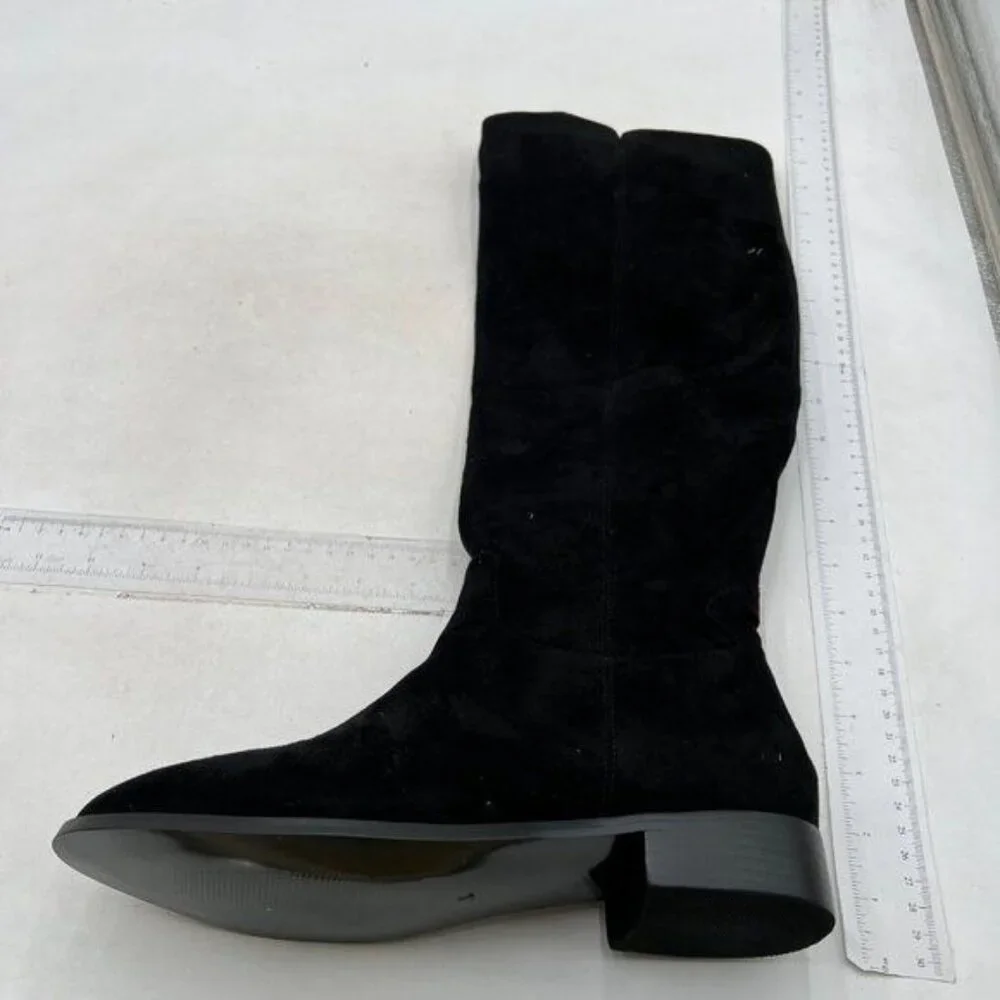 Pazzion Women Almond Toe Knee High Boots with Partial Zipper Stretchy Black Shoe